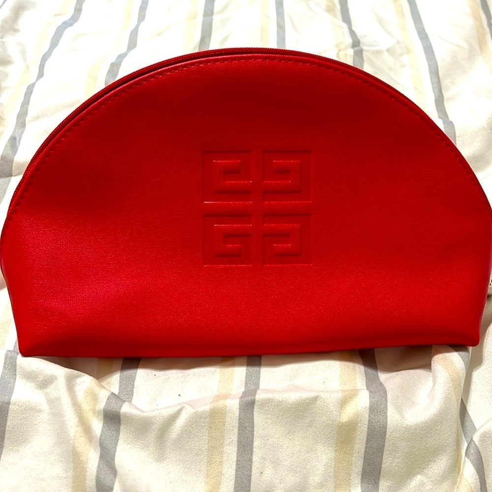 Givenchy Parfums Pouch Cosmetic Bag Clutch Red Shell Shape Big Size
